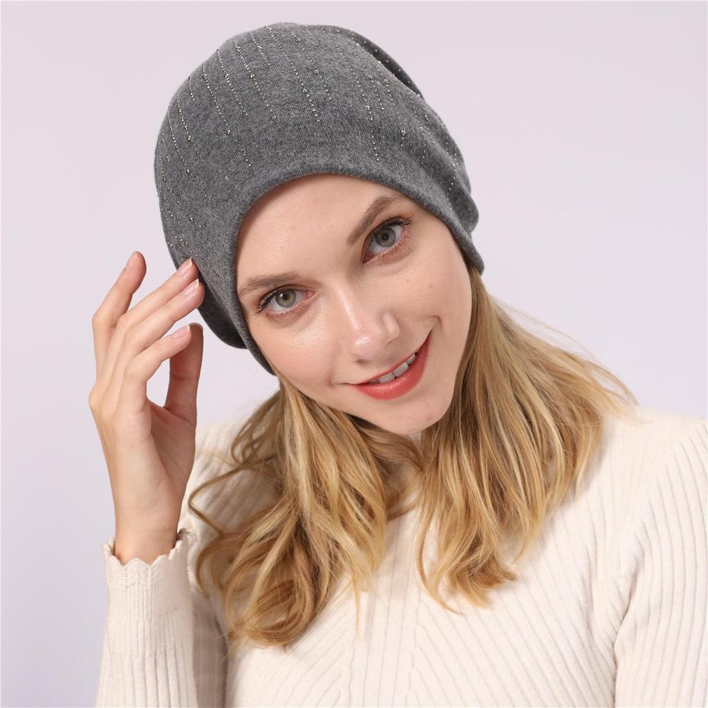 Осенне-зимняя шапка-пуловер для пар, вязаная двухслойная кашемировая теплая детская шапка с бриллиантами