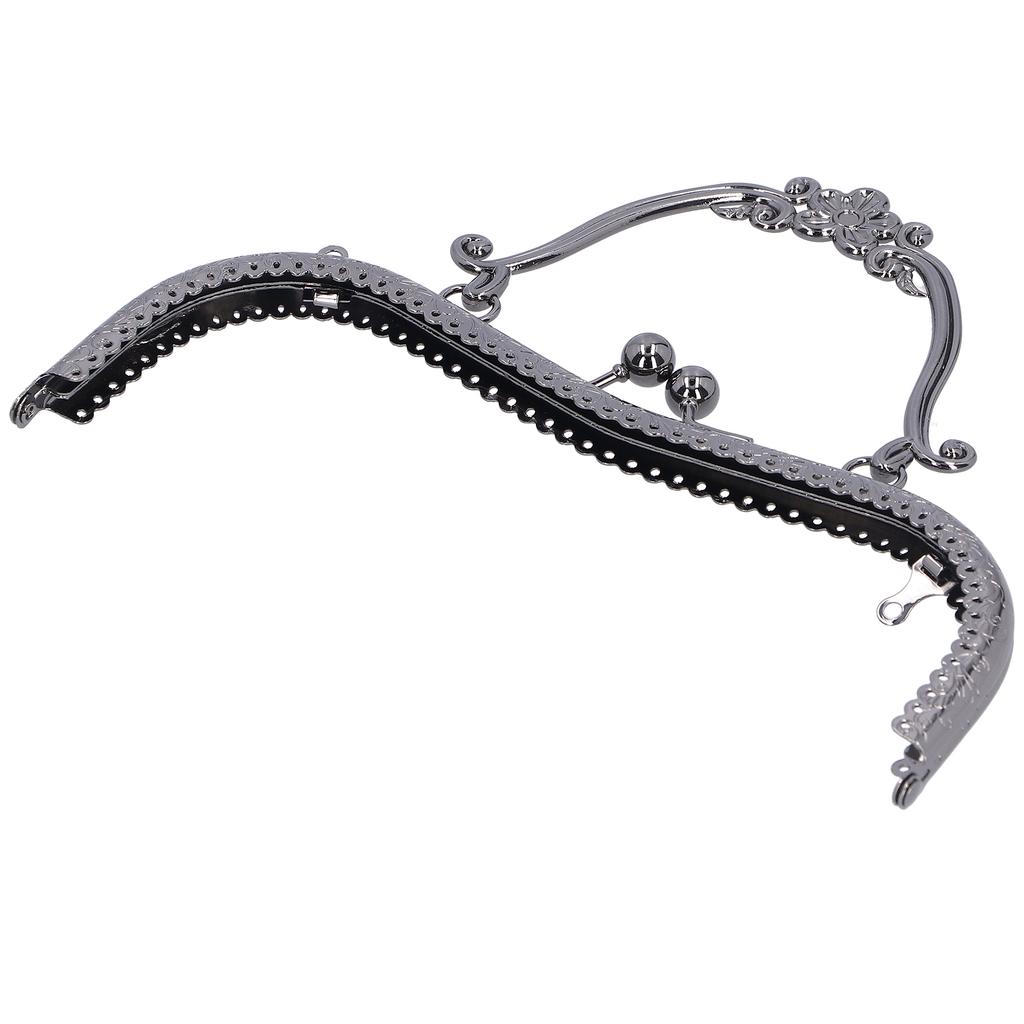Metal Purse Frame Kiss Clasp Lock Retro Embossed Handle Hardware Accessories 20.5cmGun Gray