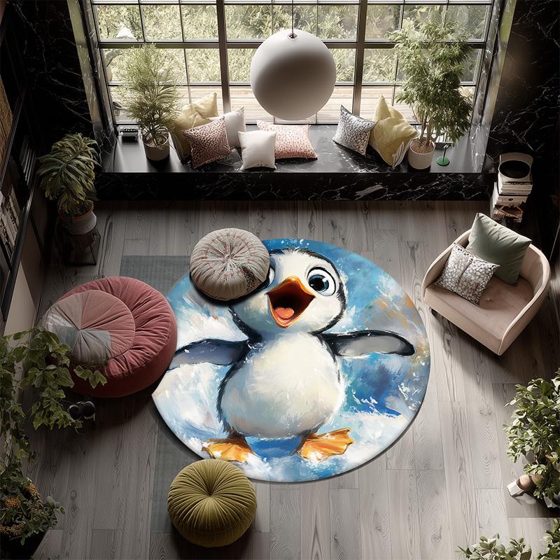 Star and Snowflake Animals  Round Area Rug,Carpet Rug for Living Room Bedroom Sofa Playroom Decor,Non-slip Floor Mat