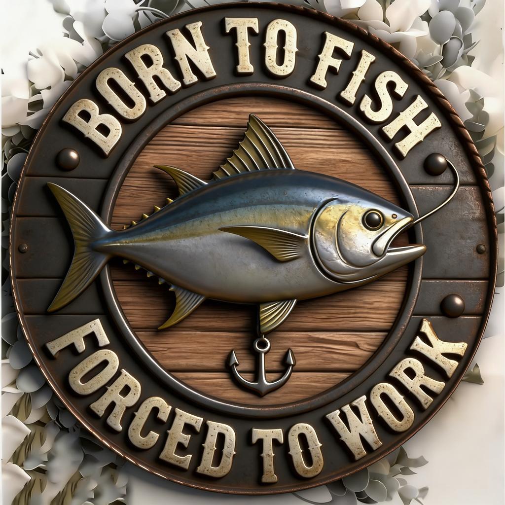 Born to Fish Forced to Work Round Metal Sign Vintage Fishing Themed Embossed Wall Plaque Funny Decor for Man Cave Garage Cab