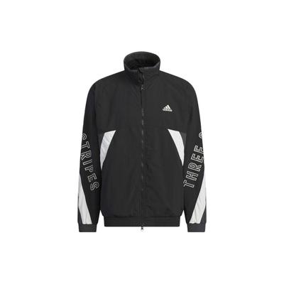 adidas Письменный принт с цветными блоками, свободная куртка с воротником-стойкой и длинными рукавами, куртка унисекс, черная IS5146