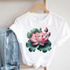 (Asian Size) Short Sleeve T Shirt Watercolor Floral Style Fashion Women Casual Tee Top Clothing Print Ladies Female Graphic T-shirts