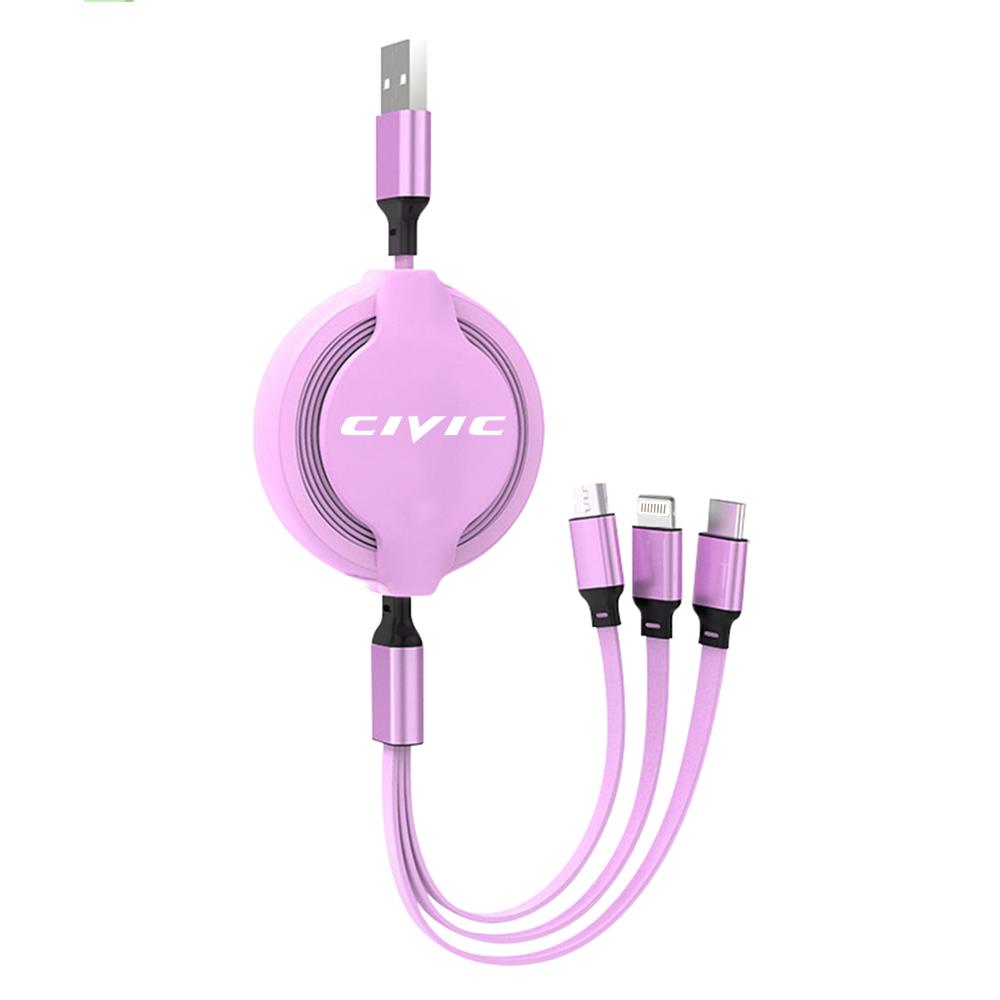 Car Phone Charger Fast Wire Charging Cable Three-head Data Cable For Honda Civic Accord Crv Hrv City Jazz CR-Z Element Insight RF6