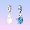 S925 Sterling Silver Murano Glass Sea Turtle Charm with Pendant Fit Original Bracelet Necklace DIY Jewelry for Women Gift