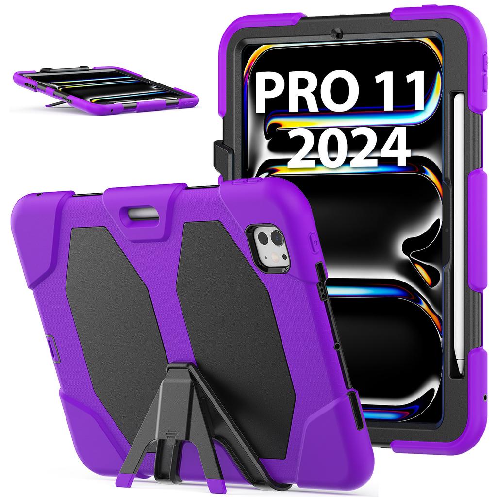 Для iPad Про 11 (2025)/11 (2024) Чехол для планшета из ПК + силиконовая подставка с пленкой для экрана из ПЭТ