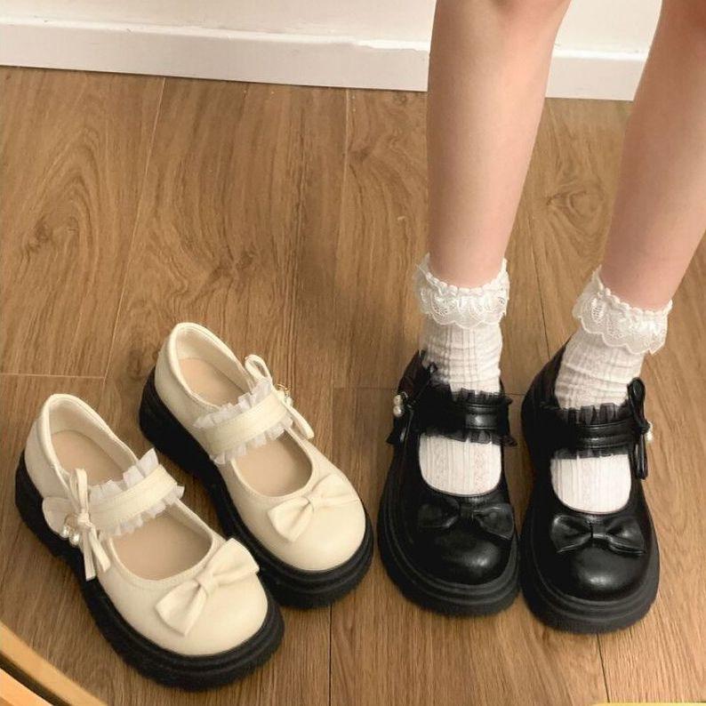 Универсальная платформа-бант, маленькие кожаные туфли, повседневная мода, круглый носок, с открытым верхом, толстый каблук, туфли-лодочки Мэри Джейн, новинка 2025