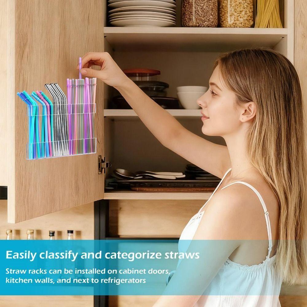 No Drilling Straw Storage Rack Reusable Cabinet Door Storage Container Restaurant Application
