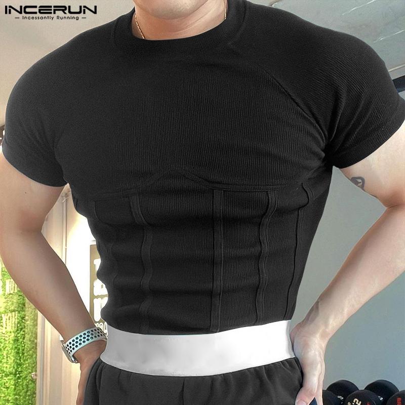 INCERUN Мужские футболки с круглым вырезом, коротким рукавом, для спортзала, спорта, повседневные, приталенные