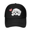 Cute White Puppy Peeking Pink Heart Illustration Mesh Baseball Cap For Womens Unisex FeUnisex Beach Dad Hat Hip Hop