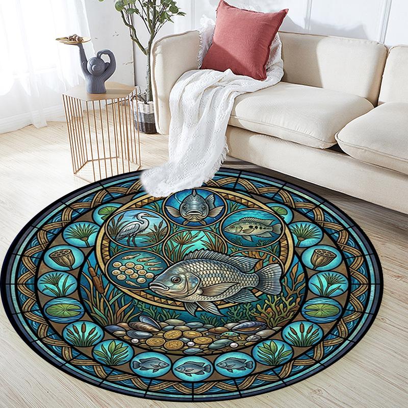 Aquatic Life Glass Round Area Rug Under Office Chairs Bedroom Living Room Home Decor