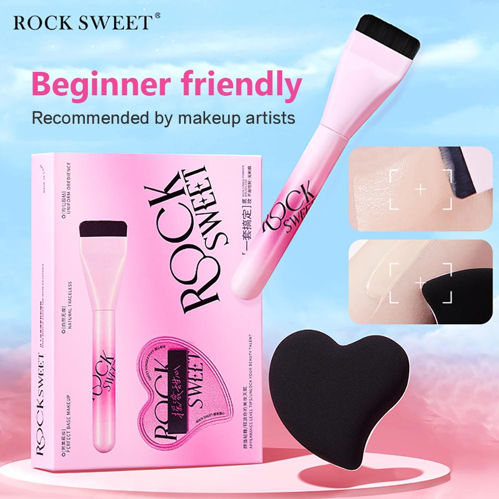 ROCK SWEET Набор плоской кисти для тональной основы и спонжа-пуховки Мягкая многоразовая кисть для тональной основы Набор пуховок для пудры для жидкой кремовой пудры