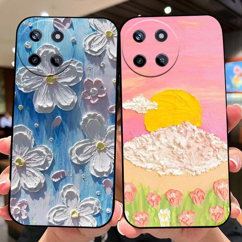 Чехол для Realme 11 4G 5G Цветочный Рисунок Мягкий Силикон ТПУ Чехол для Телефона Для Realme 11 Pro+ Para 11 Pro Plus Бампер Мультяшный Милый