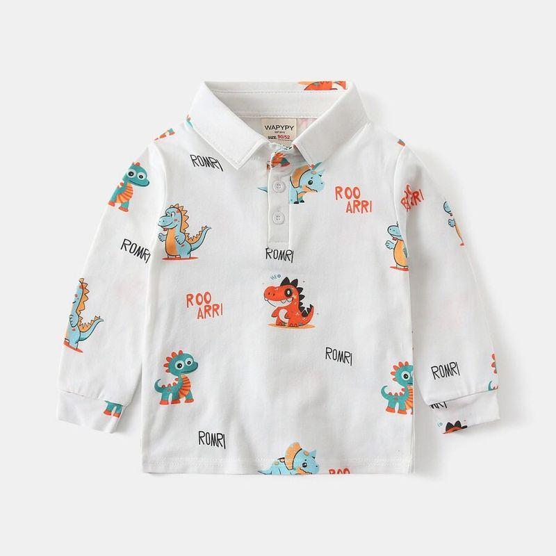 Boys' Long-Sleeved T-Shirt, Spring and Autum Kidsren's Clothing, Kidsren's All-Over Printed Dinosaur Polo Shirt, Baby Lapel Cartoon Top