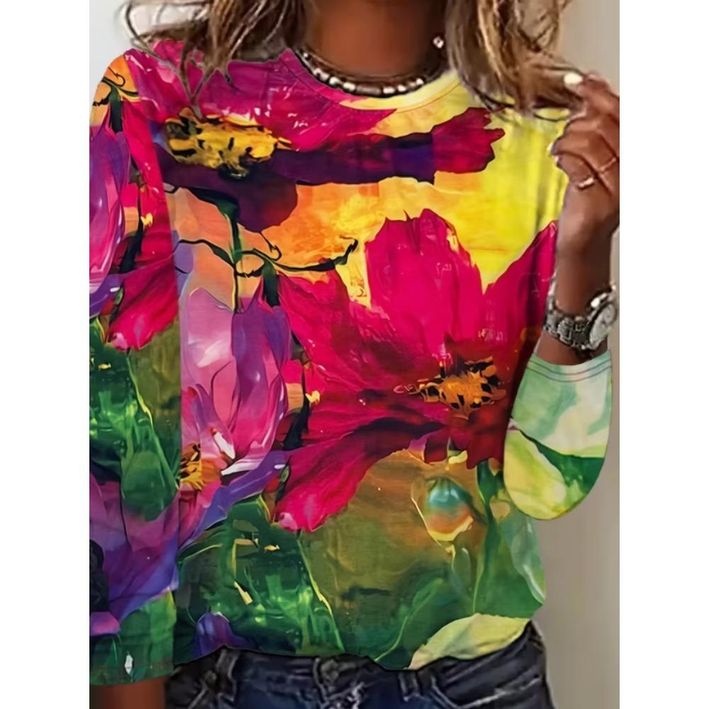 Printed T-shirt Casual Long Sleeved Round Neck Top
