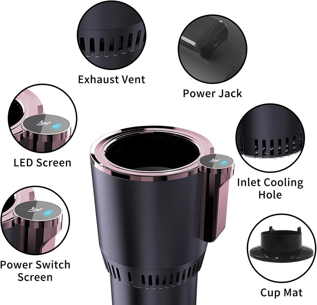 Car Cup Holder Cooler & Warmer with Digital Display, Universal 12V Heated/Cooled Drink Holder for Coffee