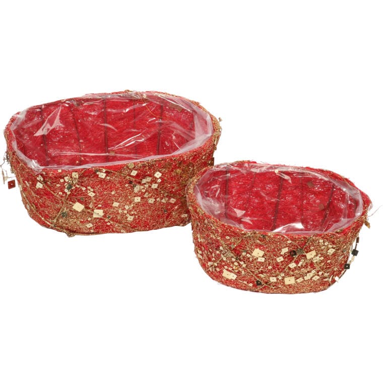 Red Sisal and Sequin Decorative Cover for Christmas 19 cm