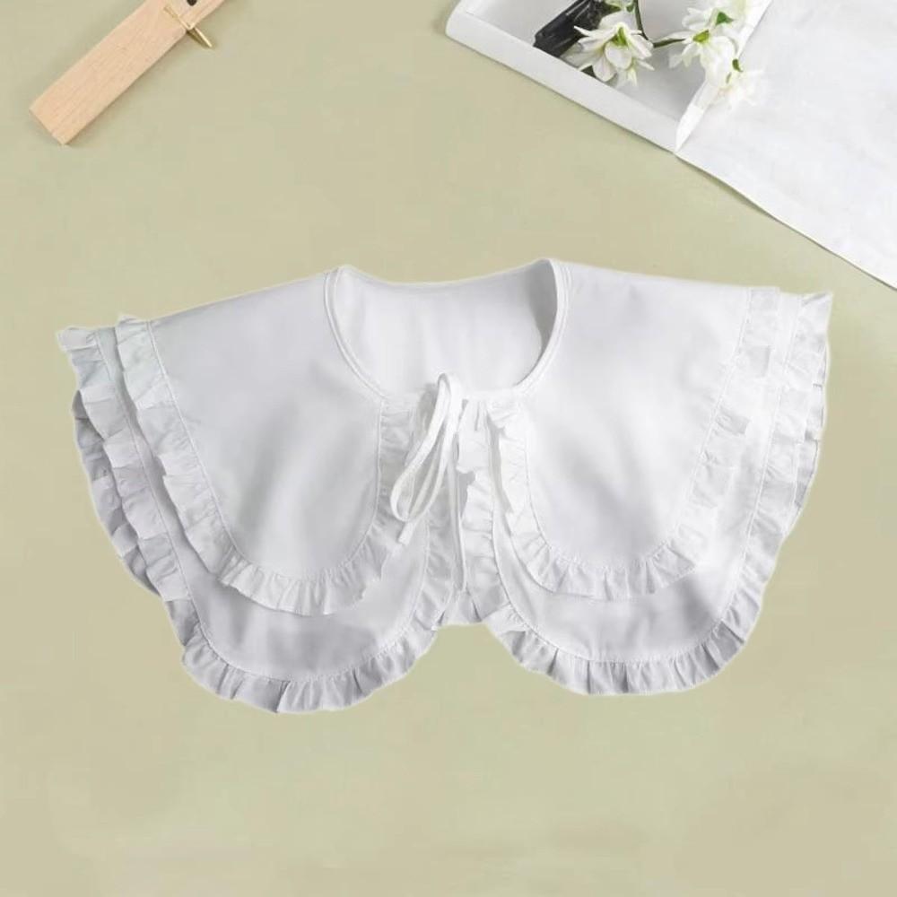 Large Lapel Women False Collar Half Shirt Style Solid Color Detachable Collar Collar Decoration Lace Up Ruffled Doll Collar