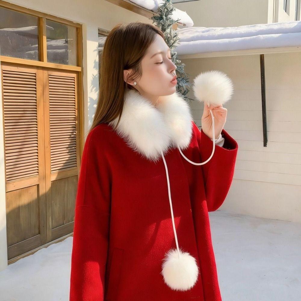 Soft Plush Fur Collar Scarf Faux Fur Fur Collar Shawl New Pom Pom Scarf  Women