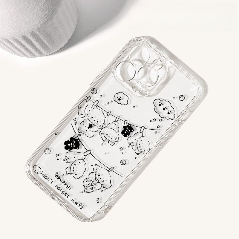 Transparent Phone Case for IPhone 16 15 14 17 12 13 Pro Max Clear Cover for IPhone 16 15 14 Plus Cartoon Cute Puppy Minimalist