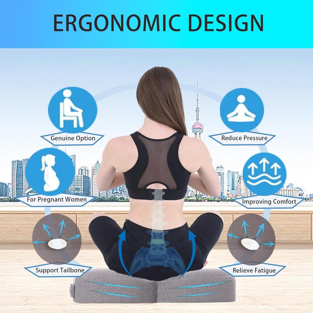Подушка сиденья из пены с эффектом памяти для офисного кресла, запатентованная подушка сиденья для снятия давления при долгом сидении на офисном/домашнем кресле, в машине, инвалидной коляске, нескользящая