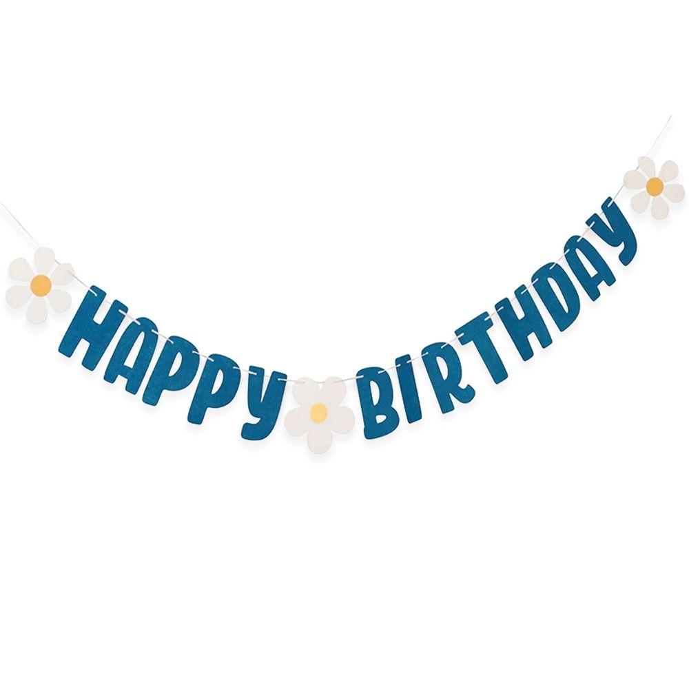 Non Woven Daisy Banner Birthday Party Decoration Hanging Flag Reusable Happy Birthday Banner