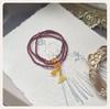 Natural Wine Red Garnet Amber Three-Loop Bracelet for Women - Ancient Hanfu Style Accessories