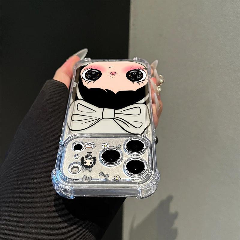 Shockproof 4-Corner Protective Case for iPhone 16 Pro, Cute Cartoon Bowknot Girl Design, Apple 17 Case, Soft Silicone Full Coverage