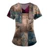 Plus Size Printed Scrub Working Uniform Tops For Women's V-Neck Print Short Sleeve Fun T-Shirts Workwear Tee With Pockets