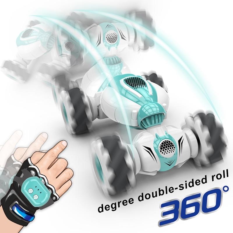 2.4Ghz Remote Control Car 4WD Watch Gesture Sensing Control RC Stunt Car with LED Light Music Effect Children's Toy