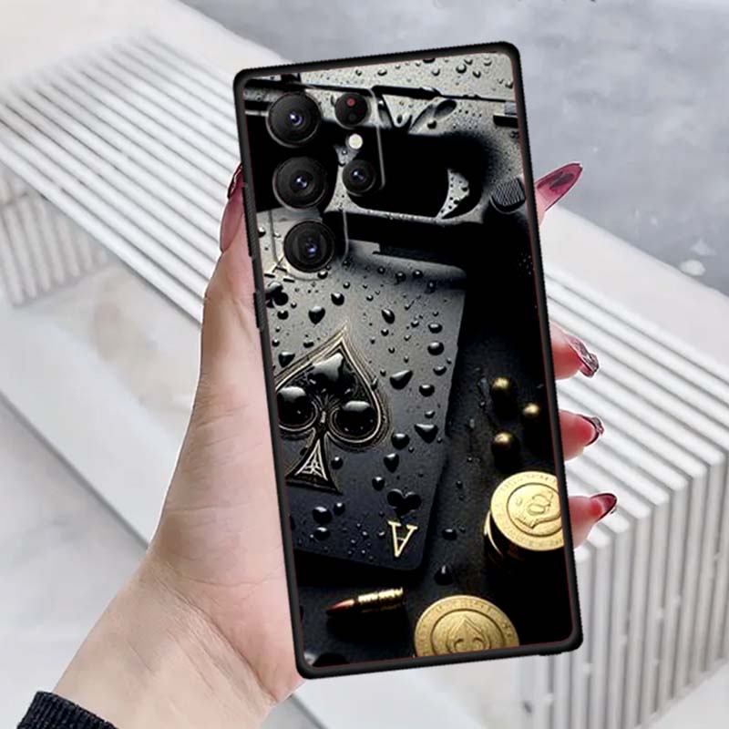 Креативный дизайн игральных карт Чехол для телефона Для Samsung Galaxy S26 S25 S24 S23 S22 S21 S20 Ultra Plus FE 5G Черный Мягкий ТПУ