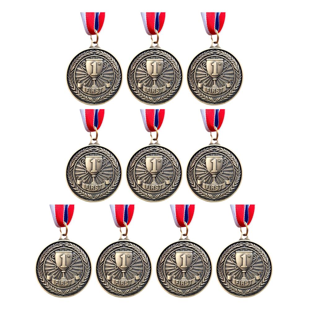 10Pcs Gold/Silver/Bronze Medal Sports Rewards with Neck Ribbon Metal Winner Medals 5cm Memorial Medal for Talent Show Party Race