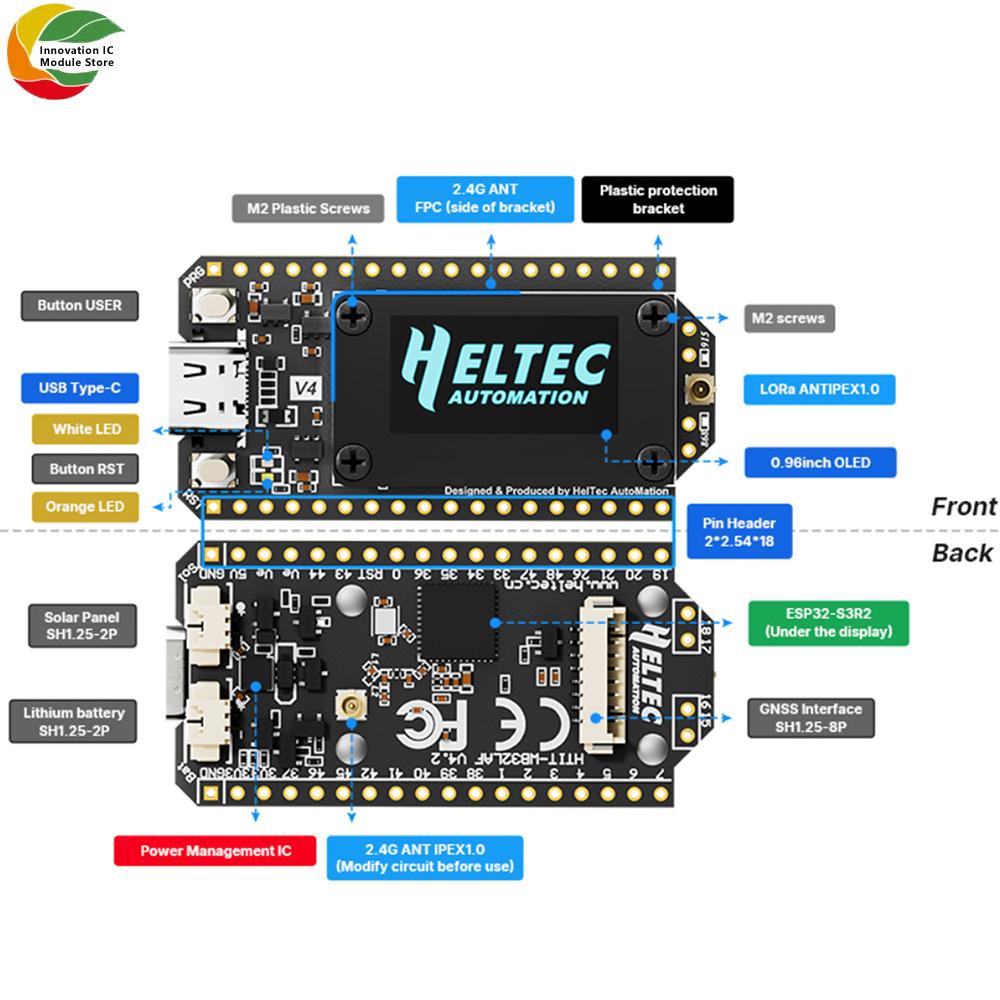 WiFi LoRa 32 V4 Development Board ESP32-S3R2 Low-Power IoT Board with 0.96-Inch OLED Screen Solar Charging Type C Interface