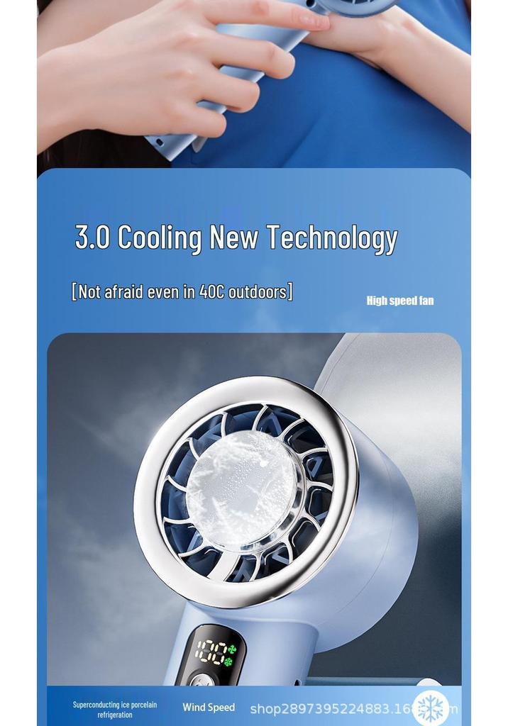 Mini Handheld Portable Fan with Digital Display and Ice Pack