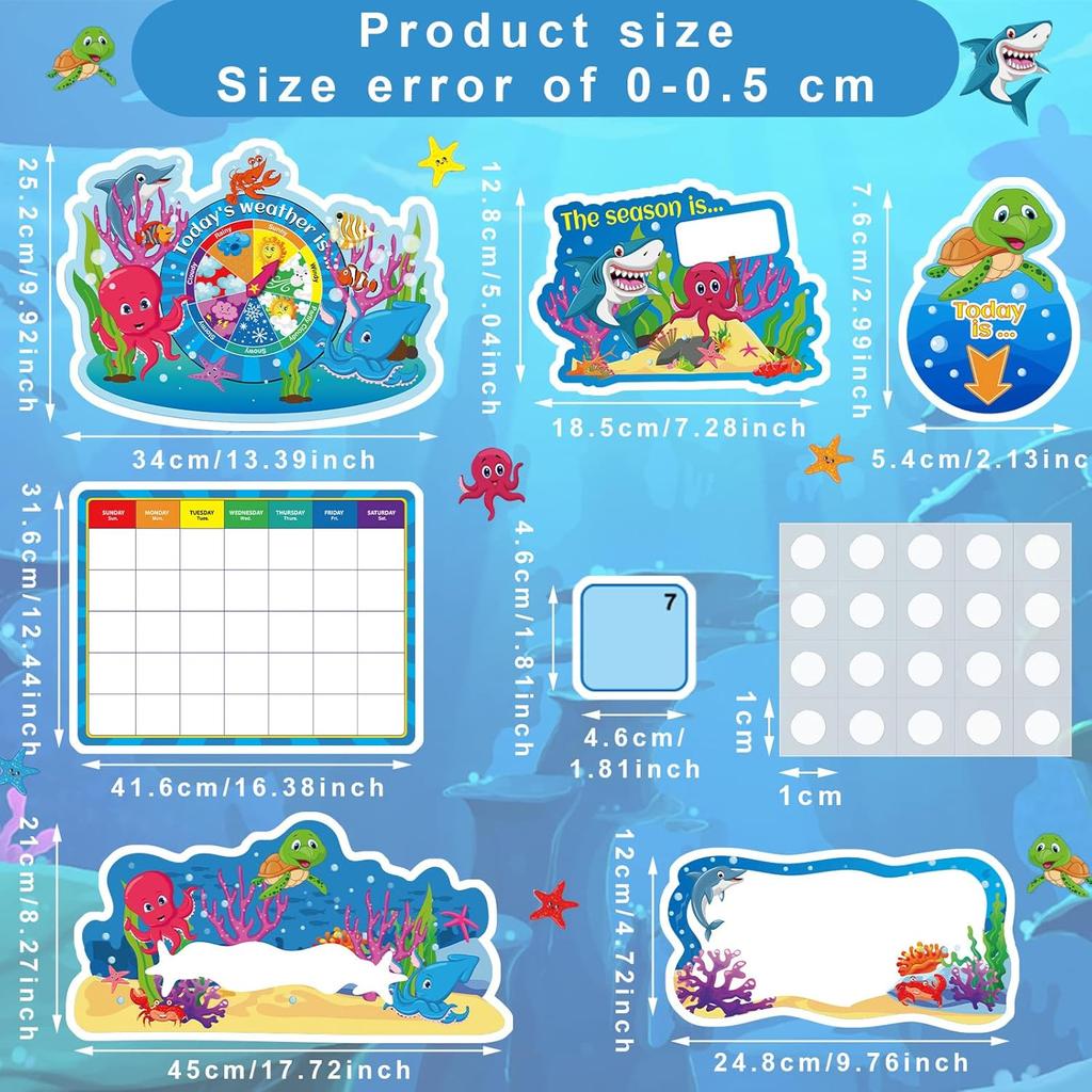 90 Pcs Sea Calendar Bulletin Board Set Pocket Chart Seasons Weather Chart Ocean Theme Classroom Decor Monthly Calendar for School Classroom Home