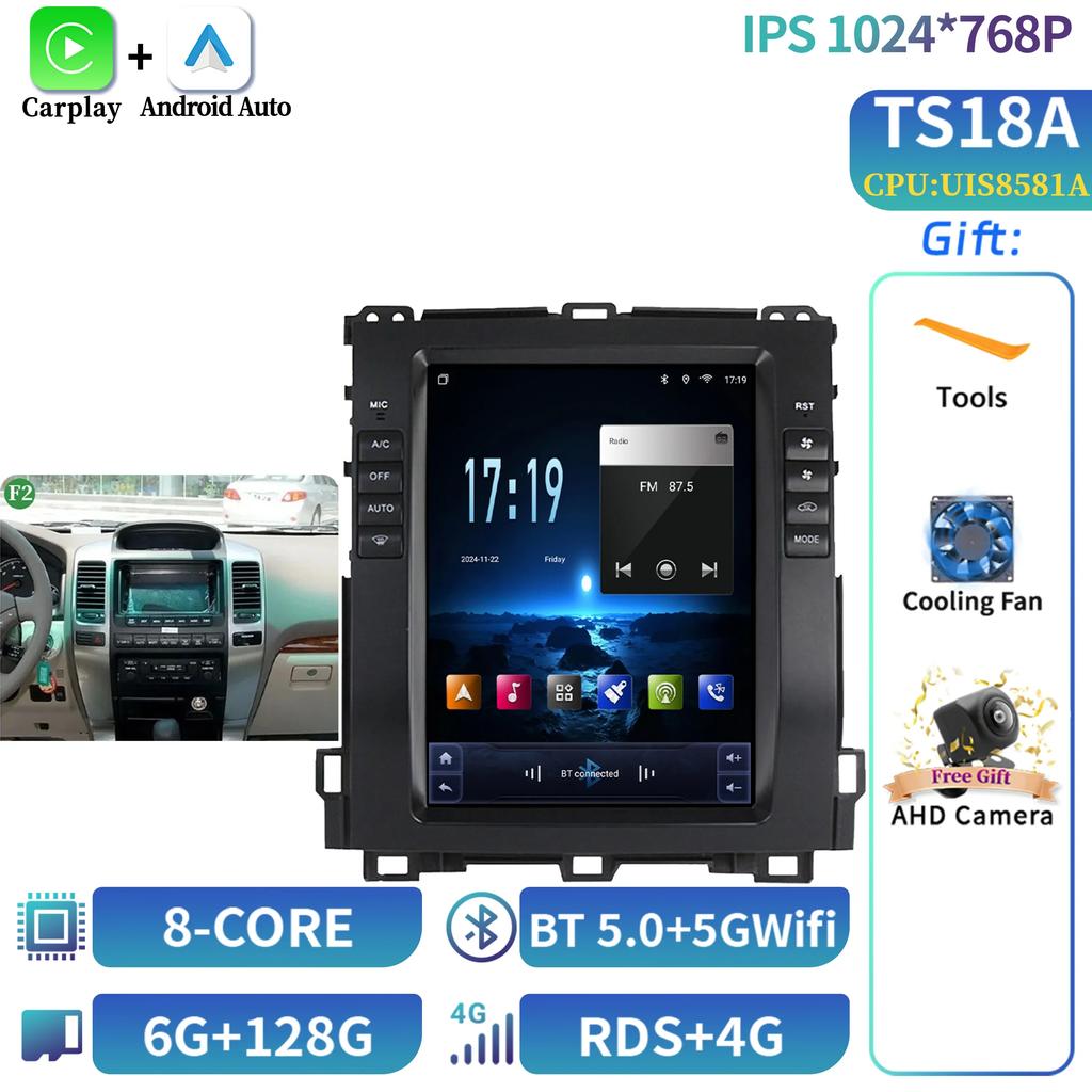 10.4"Для Prado 120 Lexus GX470 Для Toyota Land Cruiser 2002-2009 Android Навигация CarPlay Автомобильное радио Мультимедиа Экран Стерео