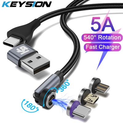 KEYSION Магнитный кабель 540 Rotate 5A для быстрой зарядки, магнитный провод для мобильного телефона, кабель Micro USB Type C к USB-A для iPhone, Samsung, Xiaomi (1M)