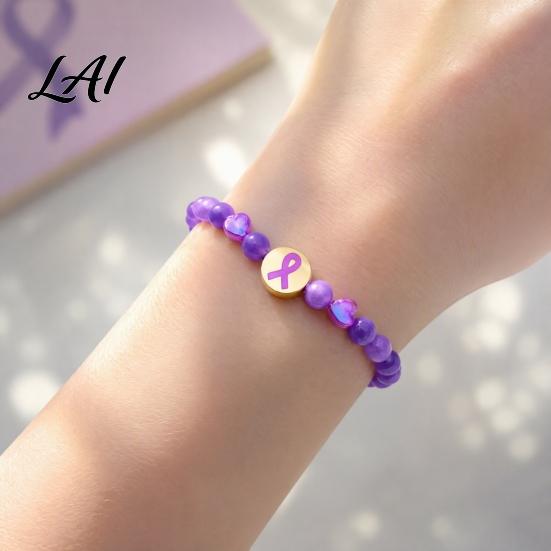 Elegant Women Health Awareness Wristband Breast Cancer Bracelets Ribbon Charm Beads Durable Alloy Wrist Jewelry Elastic Bracelet Encouragement Gifts