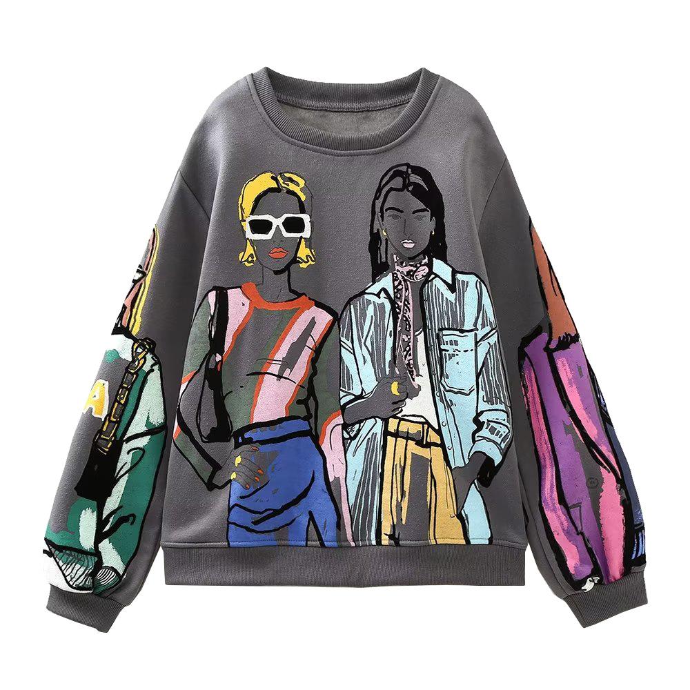 Женские свободные пуловеры с длинным рукавом и круглым вырезом, женские топы, однотонные толстовки с принтом