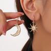 Minimalist Sun Moon Earrings with Asymmetric Personality and Abstract Style Earrings Short Hollow Star Moon Earrings