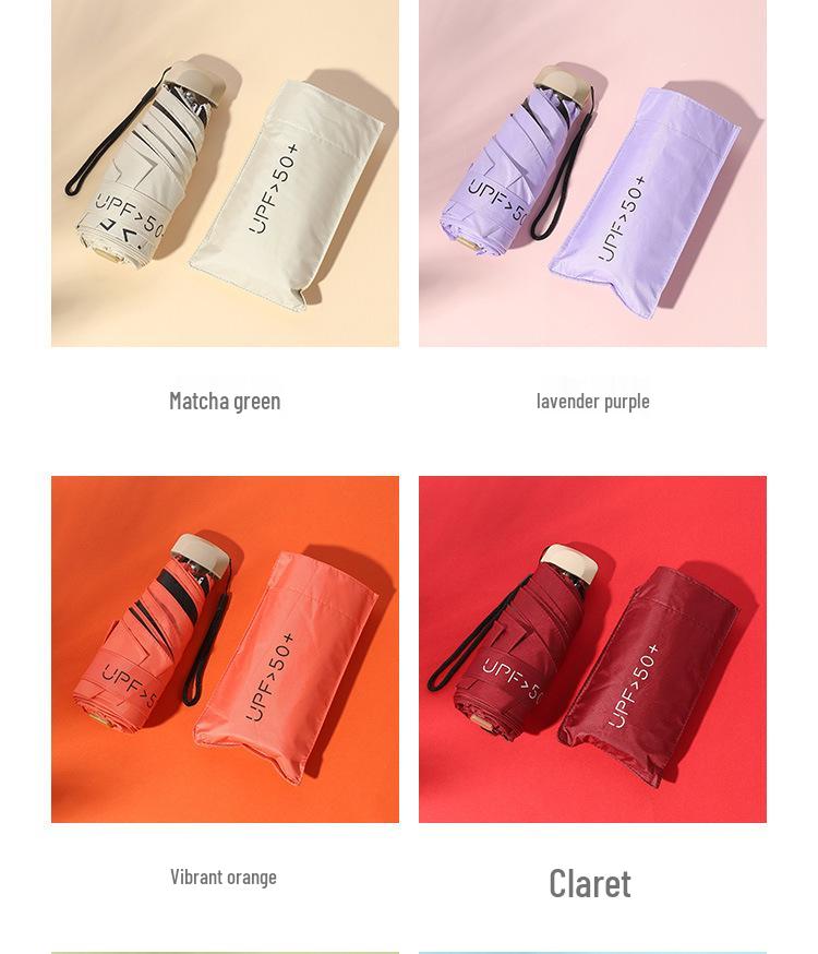 Compact Women's Five-Fold Sunshade Umbrella - Black Glue, UV Protection, for Sunny and Rainy Days, Customizable for Advertising