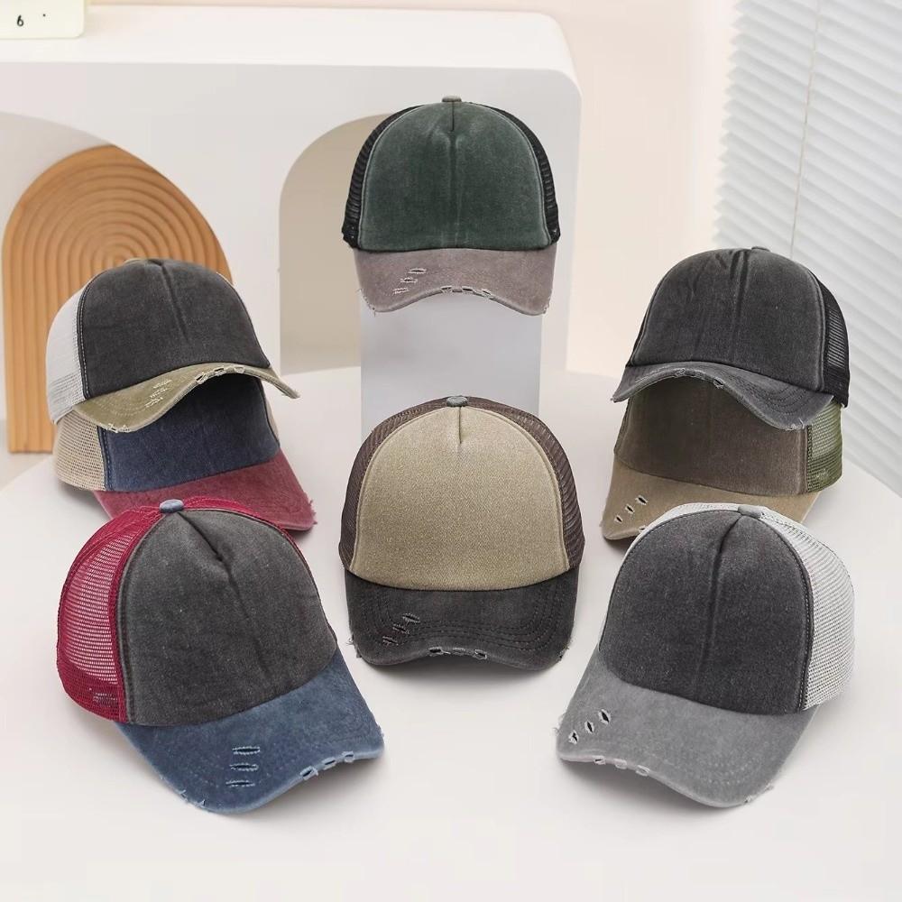 Breathable Mesh Sun Hat Color-blocked Snapback Hat Summer Baseball Cap