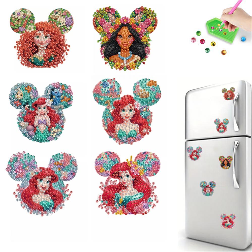 6Pcs The Little Mermaid Series Diamond Art Fridge Magnet Diamond Painting Refrigerator Magnet Diamond Painting Fridge Magnet for Adults Beginners