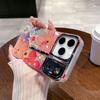 Чехол для телефона iPhone 17 Pro Max, масляная живопись с цветами, розовый и фиолетовый, с подставкой-держателем с подсветкой синего света, совместимый с MagSafe