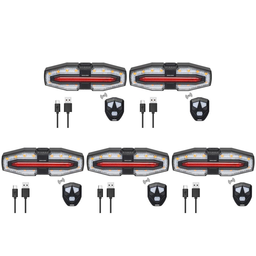1-5Pcs Bike Tail Light Rechargeable Cycling Back Light with Turn Signals Wireless Remote Control Warning Cycling Light for Night