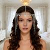 Цепочка на волосы Регулируемый размер Женская Индийская головная убор Многослойная Тиара со стразами и Золотыми кисточками Сверкающие стразы Головной убор