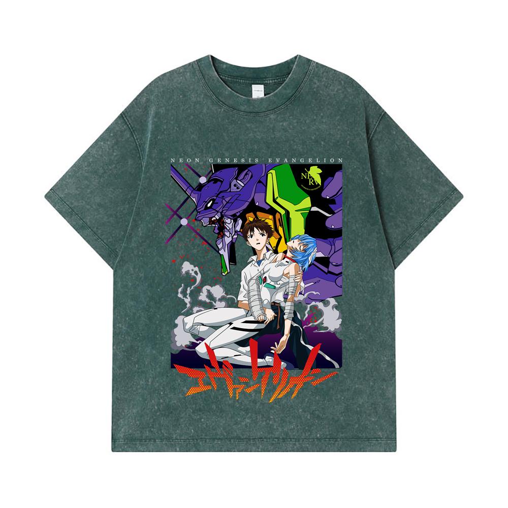 275 GSM Washed T-shirts 100% Cotton Evangelion V1 Print Unisex Heavy Cotton T Shirt