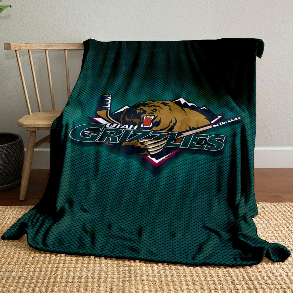 Utah Grizzlies Hockey Logo Patterned blanket, flannel, suitable for all seasons, home decor, warm and cozy