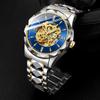 Gold Skeleton Automatic Men Watch Engraved Movement Luminous Hands Mechanical Watches Luxury Stainless Steel