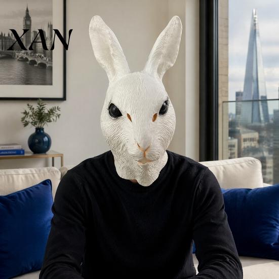 Eco-friendly Soft Latex Masque Rabbit Head for Adults, Realistic Bunny Hood, Versatile Costume All Ages Halloween Animal Carnival Cosplay Party