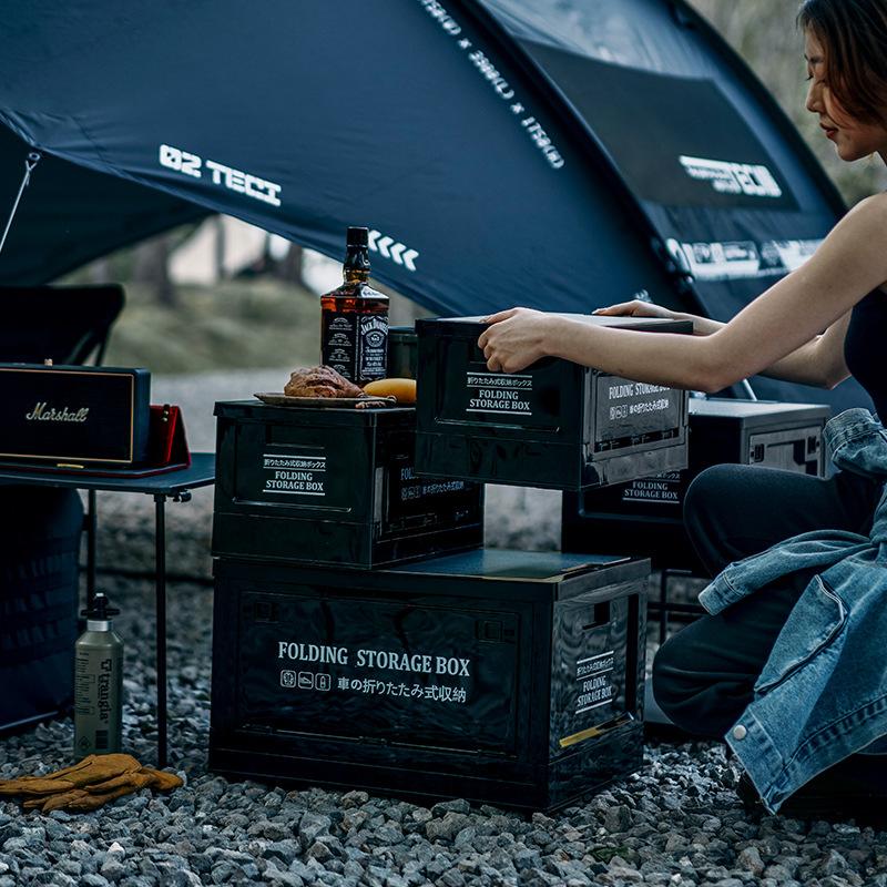 Plastic Storage Bin with Wooden Lid Portable Organizer Box for Camping Car Trunk Home Outdoor Use Multiple Capacities